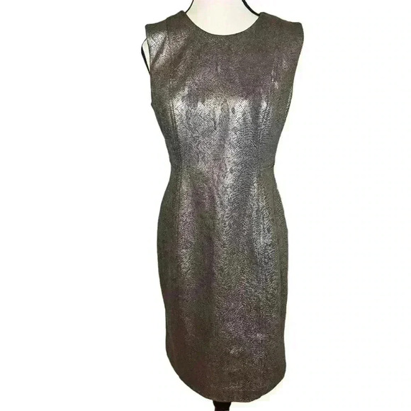 Calvin Klein Metallic Foil Snake Print Sheath Dress Women’s Size 6 Gray Silver - Picture 3 of 11